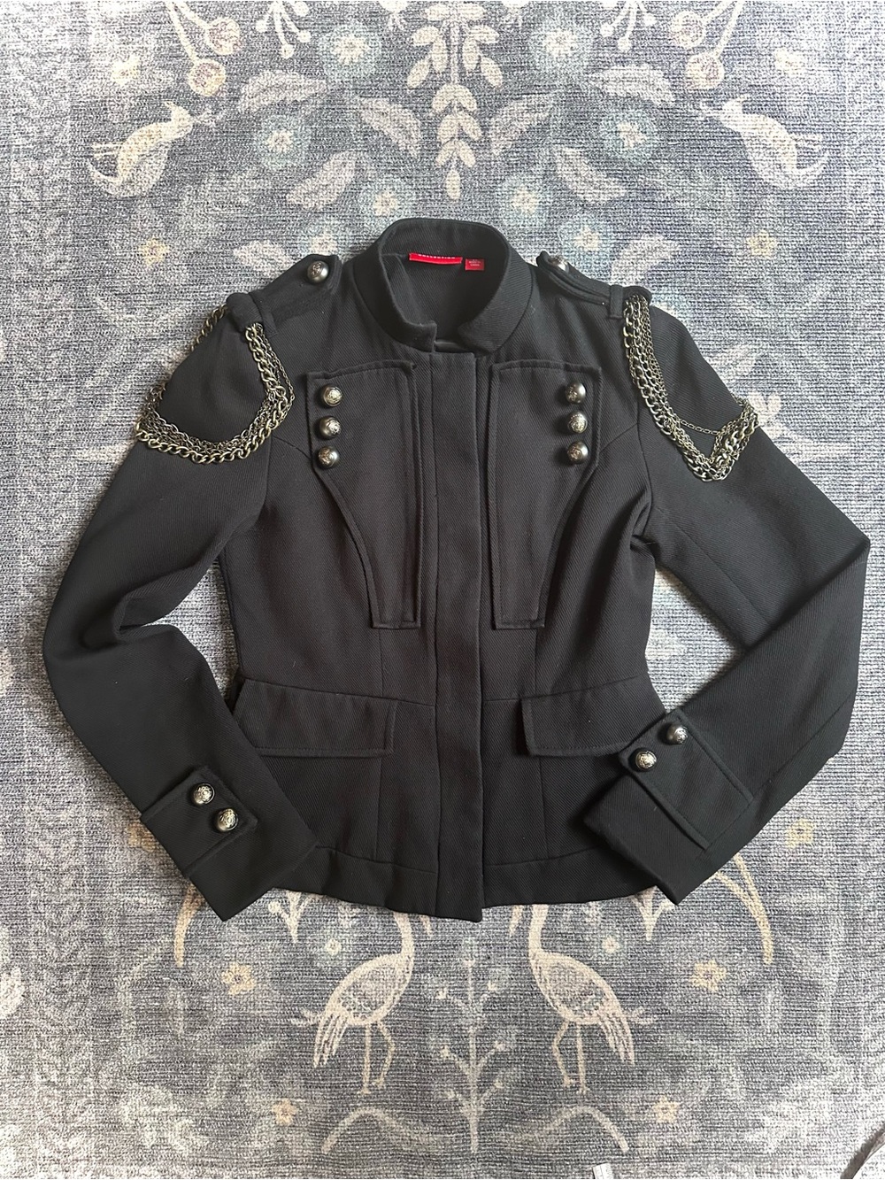 New York & Company Black Military-Inspired Chain-Trim Blazer Size XS